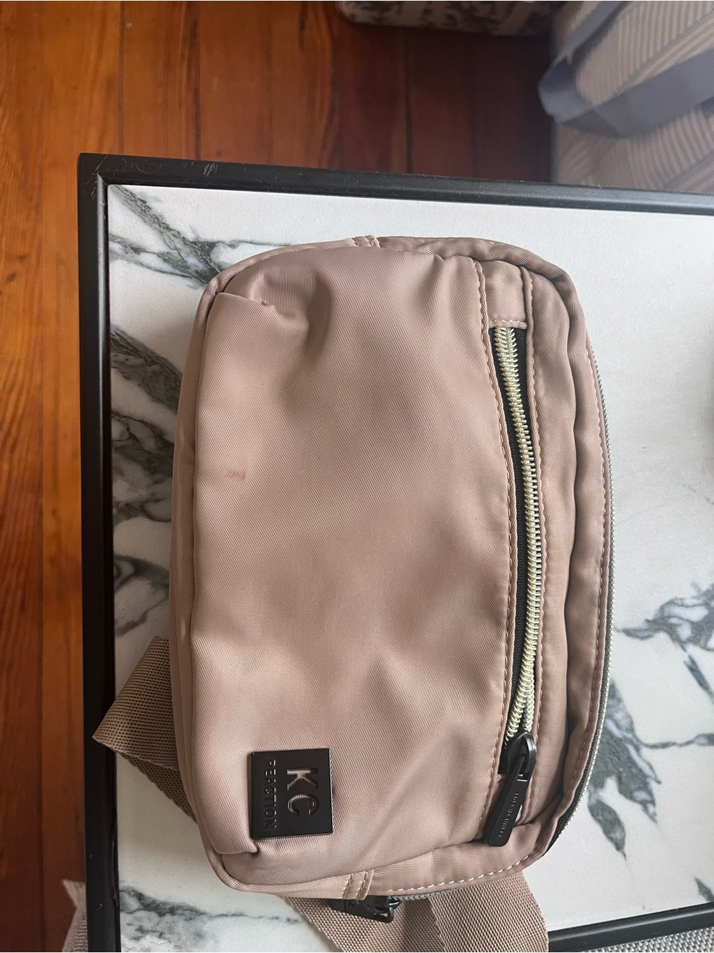 Kenneth Cole Taupe Belt Bag with Silver Zip
